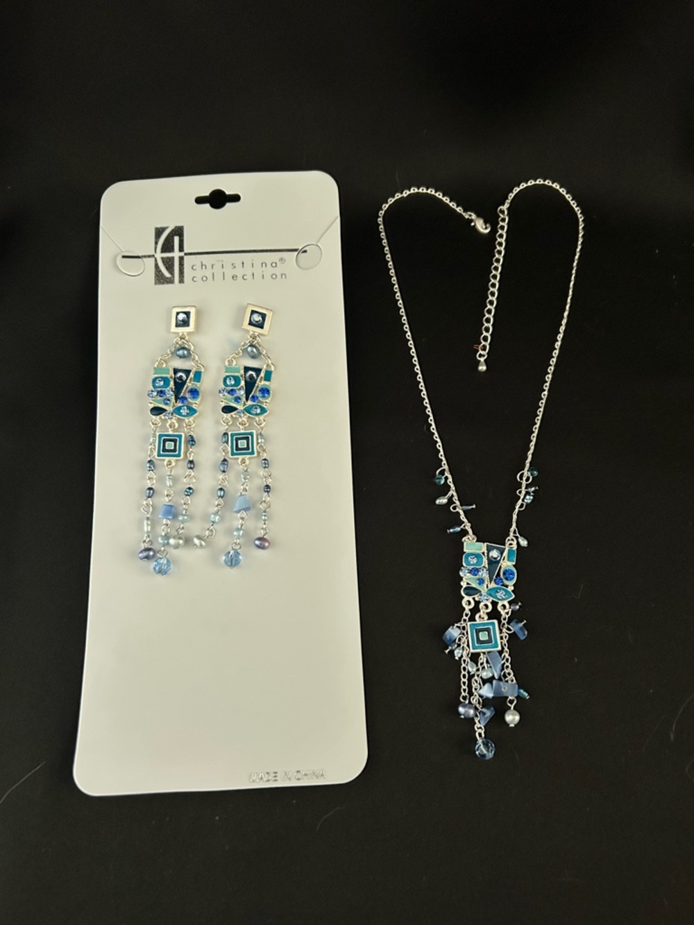Blue Beaded Dangle Earrings